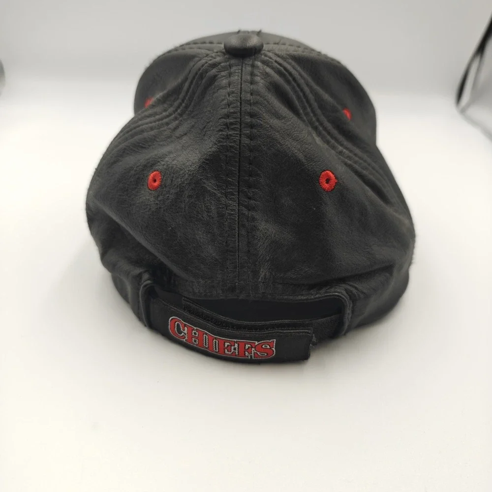 VTG Reebok Baseball Cap Black/Red‎ Men Adjustable NFL Kansas City Chiefs Leather